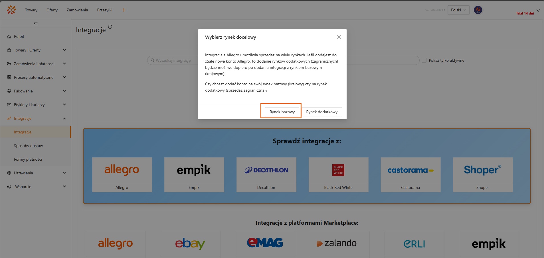 Kreator integracji Allegro — krok 1