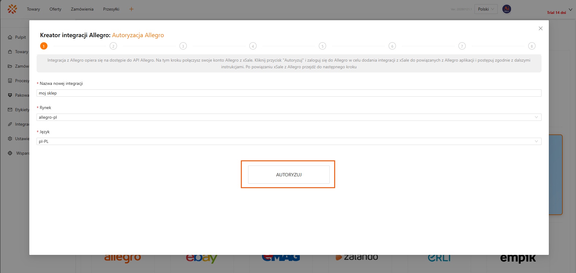 Kreator integracji Allegro — krok 2