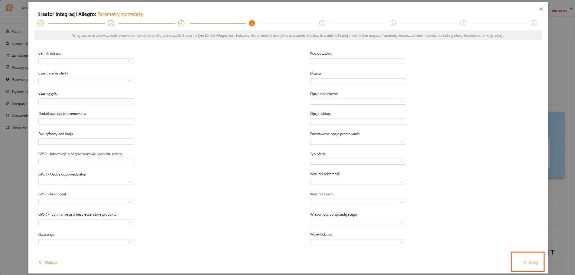 Kreator integracji Allegro — krok 7