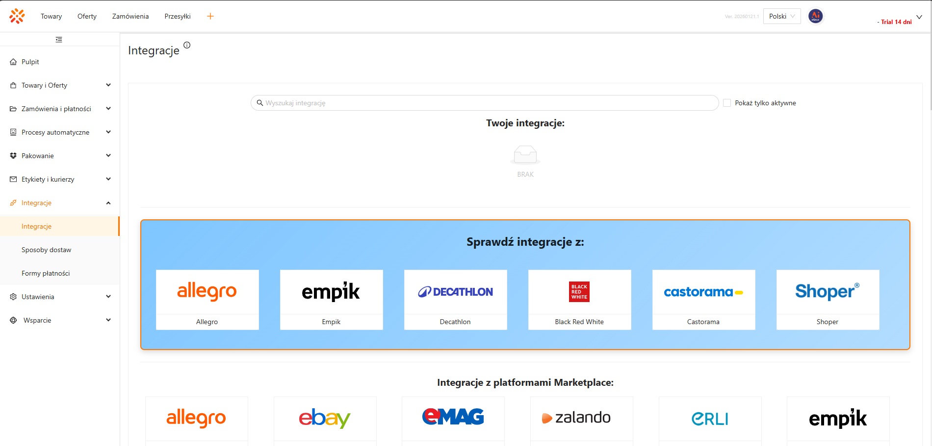 Lista integracji w xSale
