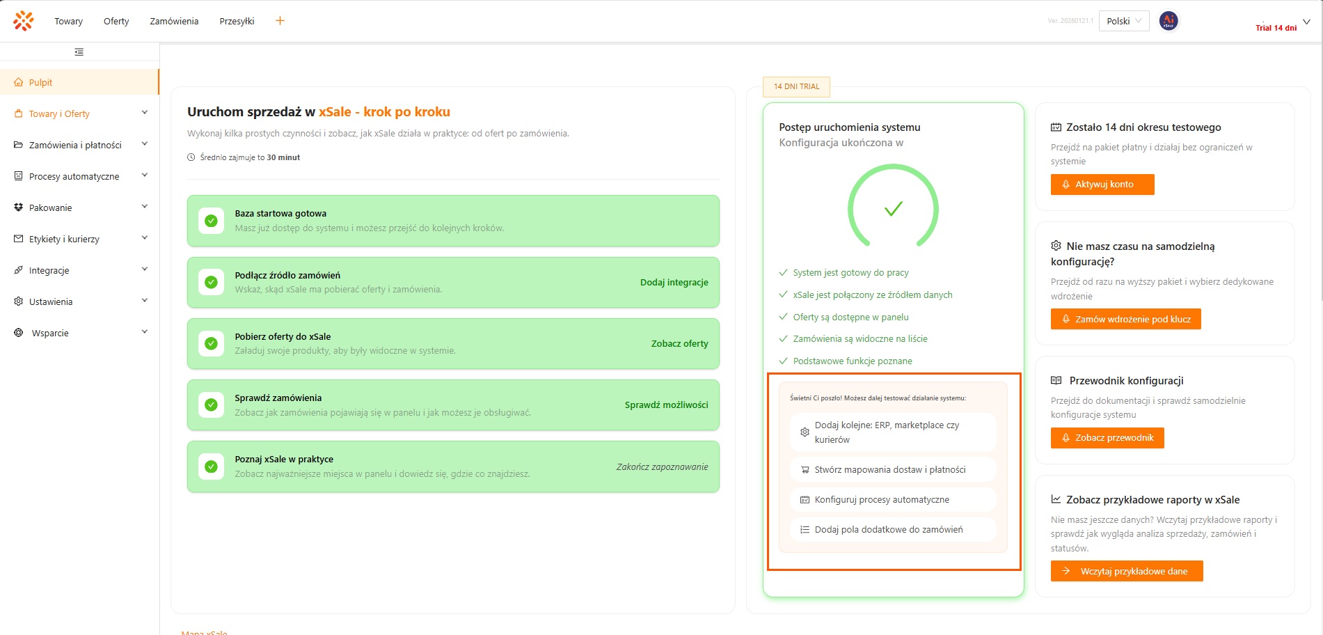 Pulpit xSale — krok 4 (100% konfiguracji)