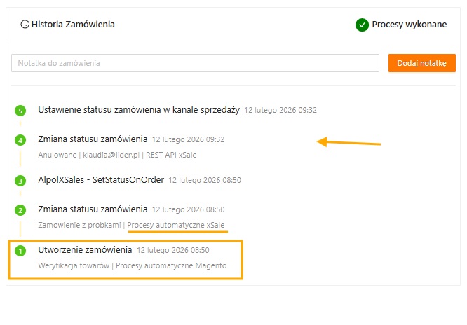 Historia zamówienia – zmiany statusu
