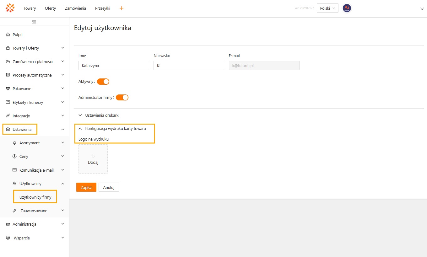 Miejsce dodawania logo na wydruku w xSale V2