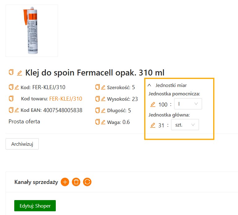 Jednostki pomocnicze na karcie oferty w xSale