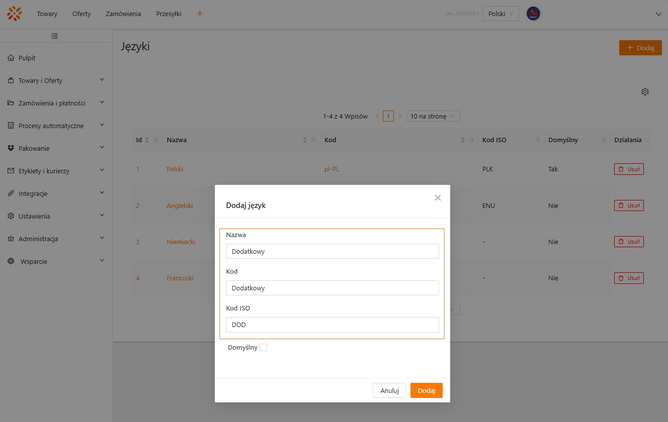 Dodatkowy język dla prostego opisu InPost Buy