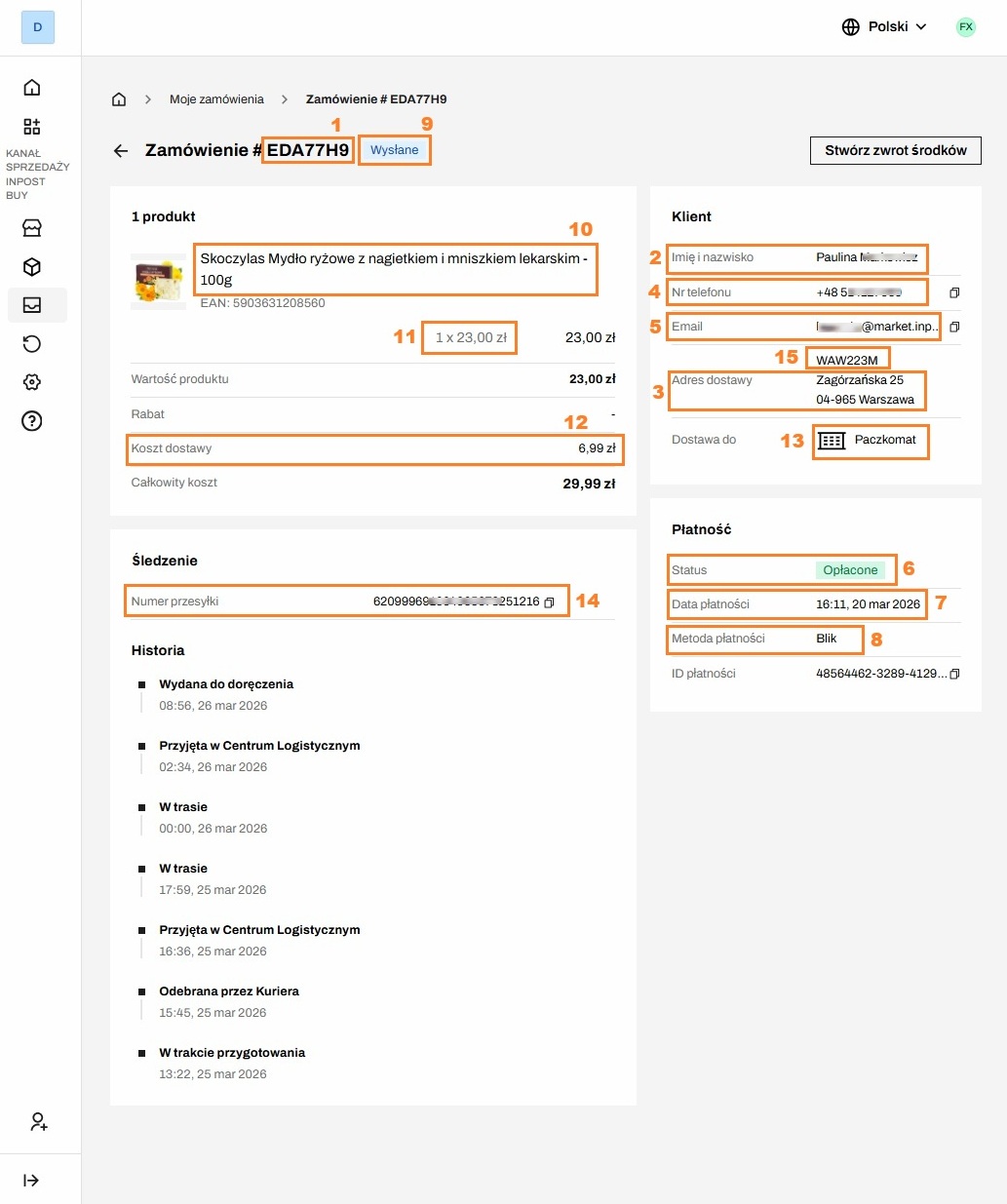 Widok zamówienia w InPost Buy