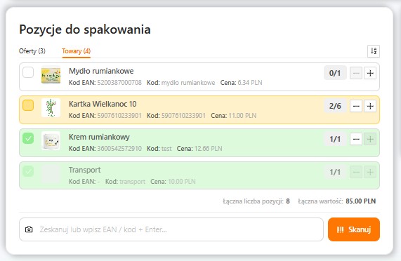 Pozycja transportu automatycznie zweryfikowana w WMS Packing