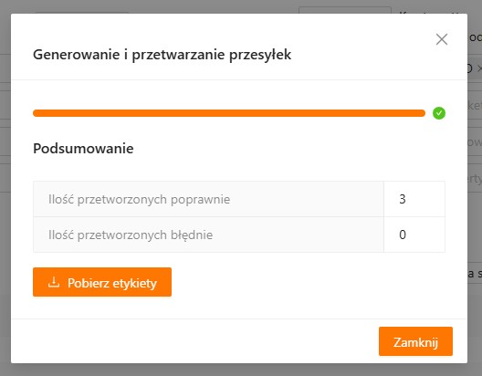 Podsumowanie wygenerowanych przesyłek w xSale
