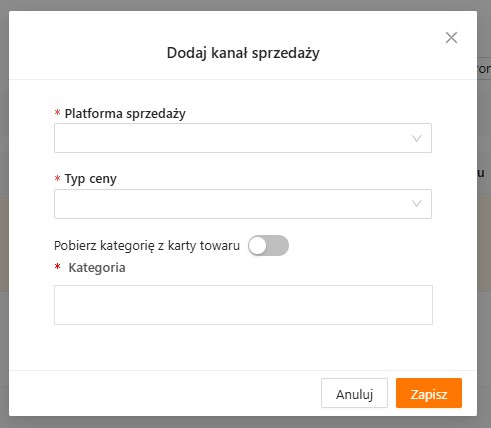 Operacja seryjna - dodaj kanał sprzedaży