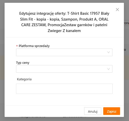 Operacja seryjna - edytuj kanał sprzedaży