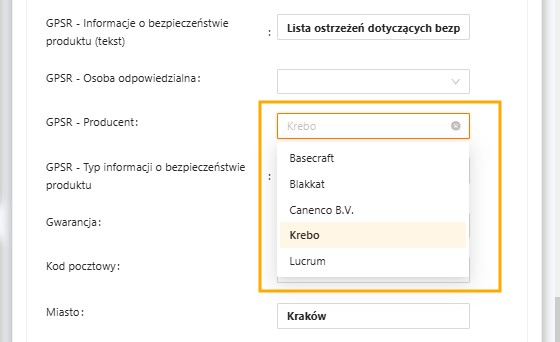 Nazwa własna producenta lub osoby odpowiedzialnej w Allegro